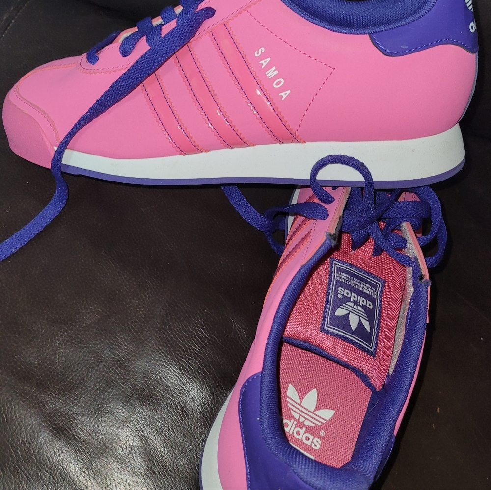 Adidas Samoa Sneaker - Pink with Royal Purple trim. Size 6 1/2 US W